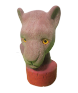 Hand Carved Wooden Cougar Head With Yellow Glass Eyes Hand Painted 7&quot;Tal... - £14.86 GBP