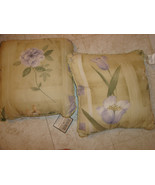 2 DAN RIVER Decorative Bed Pillows Yellow with Purple Flowers - $21.99