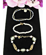 PREMIER DESIGNS &amp; LA Lot of 3 Vintage BRACELETS Green Glass Blue Cream B... - $30.05 CAD