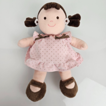 Carters Child of Mine Doll Pink Brown Dot Dress Hair Baby Plush Toy Rattle Lovey - $24.74