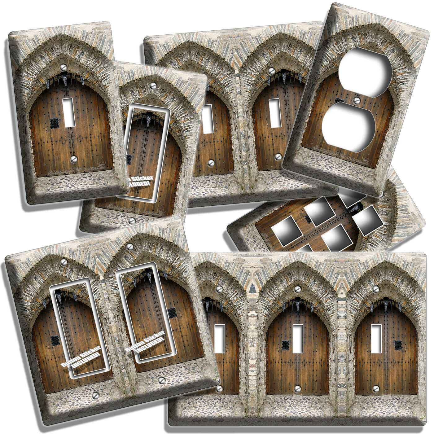 MEDIEVAL CASTLE DOORS STONE WALLS LIGHT SWITCH OUTLET WALL PLATES MAN CAVE DECOR