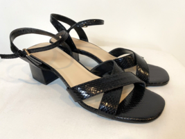 Halston Black Faux Snake Skin Block Heel Sandals Size 8M - €12,20 EUR