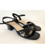 Halston Black Faux Snake Skin Block Heel Sandals Size 8M - €12,13 EUR