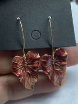 Gold Tone Metal Enamel Leaf Drop Earrings - £9.59 GBP