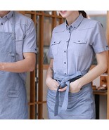 Blue Cotton Short Sleeve Staff Summer Shirt Uniform For Women Men - €24,30 EUR