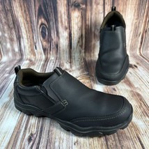 Skechers MONTZ DEVENT Mens Size 8.5 Black Leather Casual Comfort Shoes Loafers - £26.50 GBP