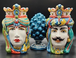Complete set of Ceramica di Caltagirone &quot; Sicilian ( Normanni ) Moorish heads &amp;  - £105.44 GBP