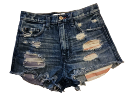 Hollister American Flag Shorts 0 24 USA Stars Stripes Distressed High Rise Jeans - £30.83 GBP