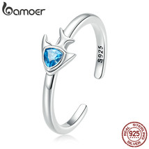925 Silver Tiny Lovely Fish Inlaid with Blue Zirconium Ring for Women Simple Adj - $21.85