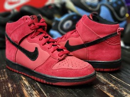 Pre-Owned 2016 Nike Dunk High Red Suede/Black 308319-602 Youth 6.5Y, Women 8 - £65.94 GBP