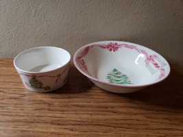 Sango Home For Christmas Pink Ribbons  9⅛&quot; Vegetable Bowl &amp; 5¼&quot; Gravy Bo... - £15.70 GBP