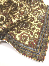 Vintage Silky Scarf Rich Colors Gold Tan Burgundy Red Paisley Scroll Swi... - $27.83