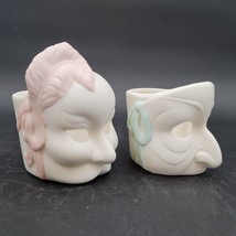 Pair Of Silvestri Ceramic Theatrical Theater Thespian Mask White Candle Holders - £15.56 GBP