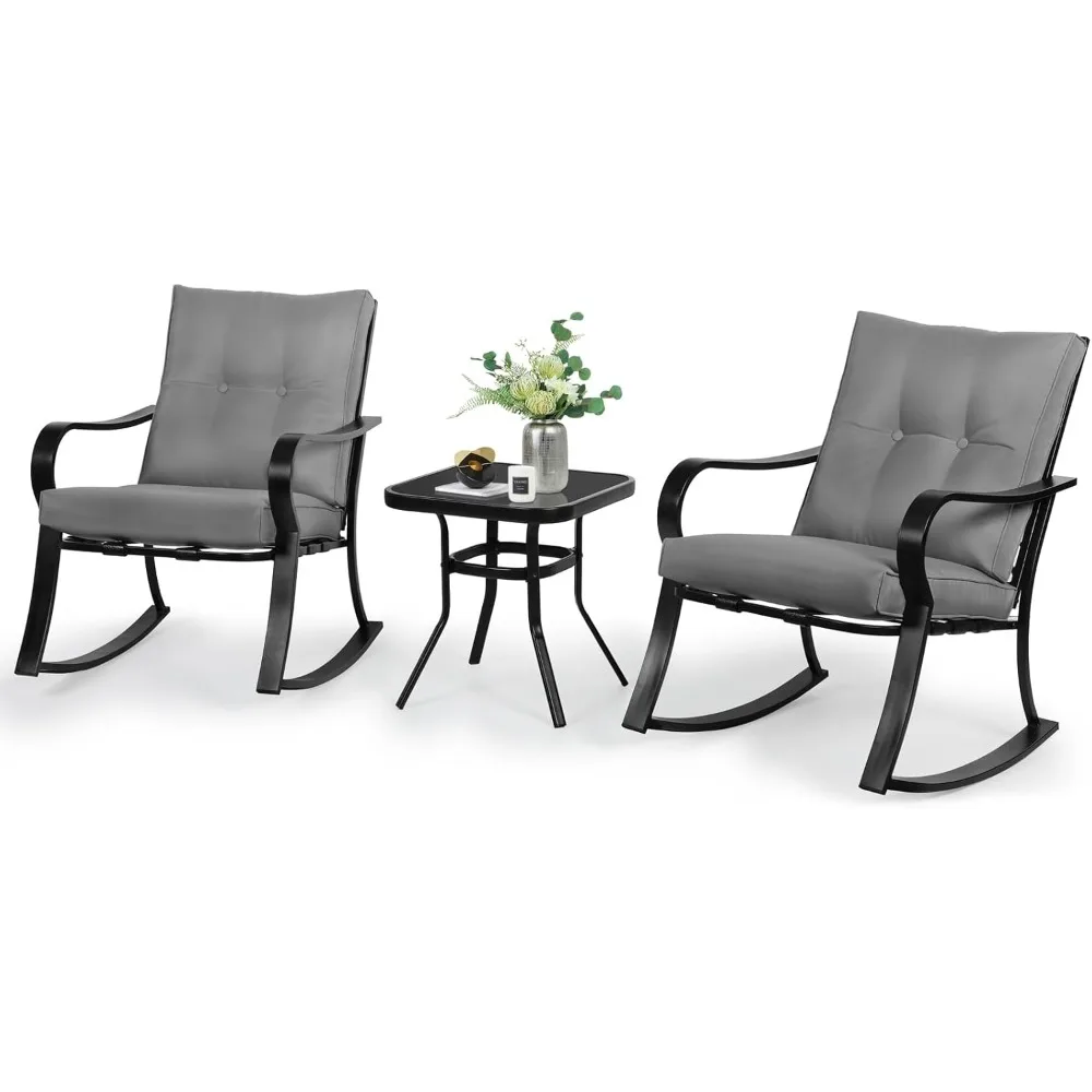 3-Piece Outdoor Rocking Chairs Bistro Set, Black Iron Patio Furniture wi... - £227.14 GBP