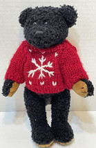 Vintage Chrisha Playful Plush 1988 Plush Black Bear Red Snowflake Sweater 9 in - $13.59