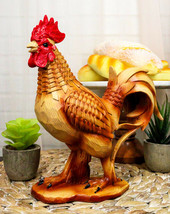 Ebros Farm Chicken Rooster Decorative Figurine In Faux Bamboo Finish Resin - £21.10 GBP