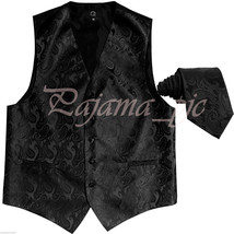BLACK XS to 6XL Paisley Tuxedo Suit Dress Vest Waistcoat &amp; Neck tie Wedd... - £18.84 GBP+
