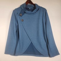 Blue Sweater Top Cross Over Button Design Thermal Weave Lightweight Knit... - $18.66