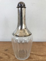 Antique Vintage Silverplate Cut Crystal Glass Corked Bottle Liquor Wine ... - £39.30 GBP