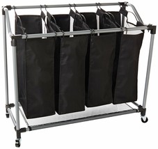 Metal Quad Laundry Hamper 4 Black Removable Sorter Bags Clothes Organize... - $113.99