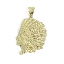 Large Native American Headdress Necklace Pendant 10K Yellow Gold, 7.40 Grams - £707.12 GBP