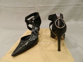 Sergio Rossi Sandals Heels Black Leather Zipper Point Toe 35.5 - $29.35