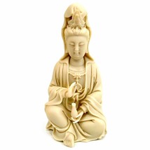 Kwan Yin Statue 6&quot; Off White Resin Buddhist Goddess High Quality Deity Guan Kuan - £23.94 GBP