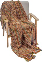 Decomall Decorative Throw Blanket With Fringe Soft Striped, Red Multi, 50”X 60” - £38.79 GBP