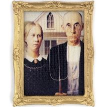 American Gothic Framed Picture pf1048 Falcon Miniatures Goldtone DOLLHOUSE - £5.55 GBP