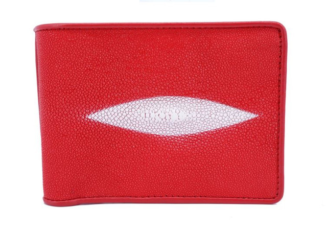 Primary image for Genuine Stingray Skin Leather Bifold 2 eyes Wallet for Men : Red