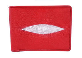 Genuine Stingray Skin Leather Bifold 2 eyes Wallet for Men : Red - £44.04 GBP