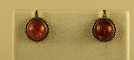 Vintage Sterling Signed 925 Amber Button Dome Rope Accent Pierced Stud Earrings - £31.65 GBP