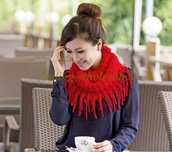 16 X 32 Inch Red Wool Knitted Infinity Fringed Scarf Fashion Ladies Wrap - £7.03 GBP