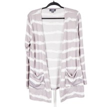 Belldini Belle Womens Cardigan Sweater L Gray Tie Dye Stripe Open Front ... - £13.34 GBP