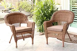 Wicker Chair With Brown Cushion, Set Of 2, Honey/W00205- - £385.05 GBP
