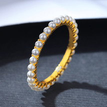 S925 Sterling Silver Single Row Pearl Women&#39;s Ring Closed Mouth Ring US9 - $18.12