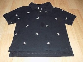 Boys Size XS 4-5 Cherokee Black White Pirate Skull Swords Polo Shirt Top GUC S/S - £6.39 GBP