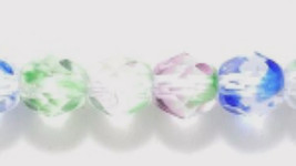 6mm Fire Polish, Crystal Striped, Czech Glass Beads 50 lt pink, green blue - £1.37 GBP