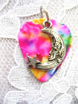 NEW RAINBOW COLOR GUITAR PICK &amp; PEWTER MOON GODDESS PENDANT ADJ NECKLACE - $4.99