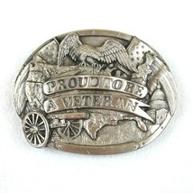 Vintage 1983 Proud To Be A Veteran Belt Buckle Bergamot Silver tone Metal USA - £15.71 GBP