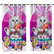 Cute Cats Easter Bunny Kitten Eating Carrot Curtain - $56.90+