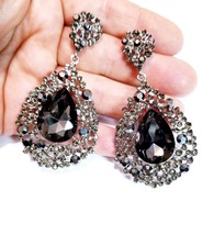 Bridesmaid Drop Earrings, Gray Chandelier Earrings, Rhinestone Austrian Crystal  - £32.25 GBP