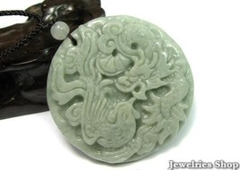 Carving Natural  Green Dragon Phoenix Jade Pendant  - £19.90 GBP