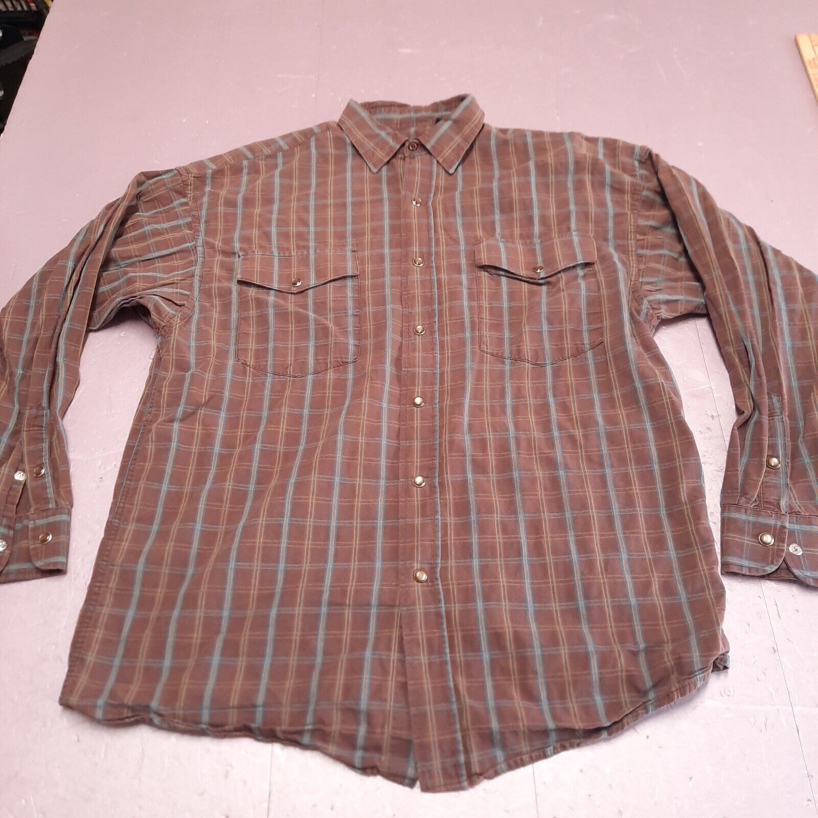 Primary image for Panhandle Slim Shirt Men Medium Plaid Pearl Snap Western Casual Long Sleeve