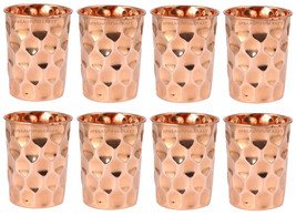 Handmade Copper Water Glass Diamond Tumbler Ayurvedic Health Benefits Set Of 8 - £35.83 GBP