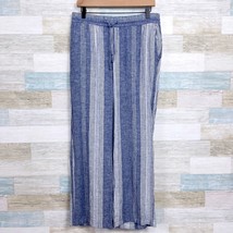 Old Navy Striped Linen Pull On Pants Blue White High Rise Wide Leg Women... - £19.92 GBP