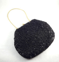 Black Beaded Bag, Vintage 1950s Small Formal Evening Bag with Gold Serpe... - £38.36 GBP