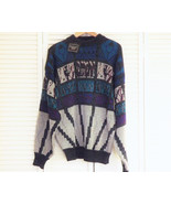 Vintage Mens Bold Striped Party Sweater, Pullover 1980&#39;s Sweater Blue Teal - £25.57 GBP