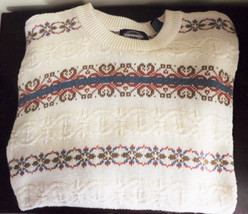 Mens Mod Sweater, Mens Striped 1980&#39;s Cream Sweater,Size Large L Tall - £25.57 GBP