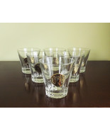 Set of 6 Greek Roman Gold Medallion Coin Short Bar Glasses Vintage Barware  - £38.22 GBP